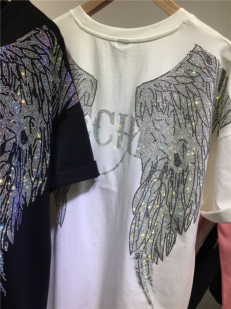 L-4XL Oversize Rhinestone Ange - Streetwear Clothing Brands reseña y precio