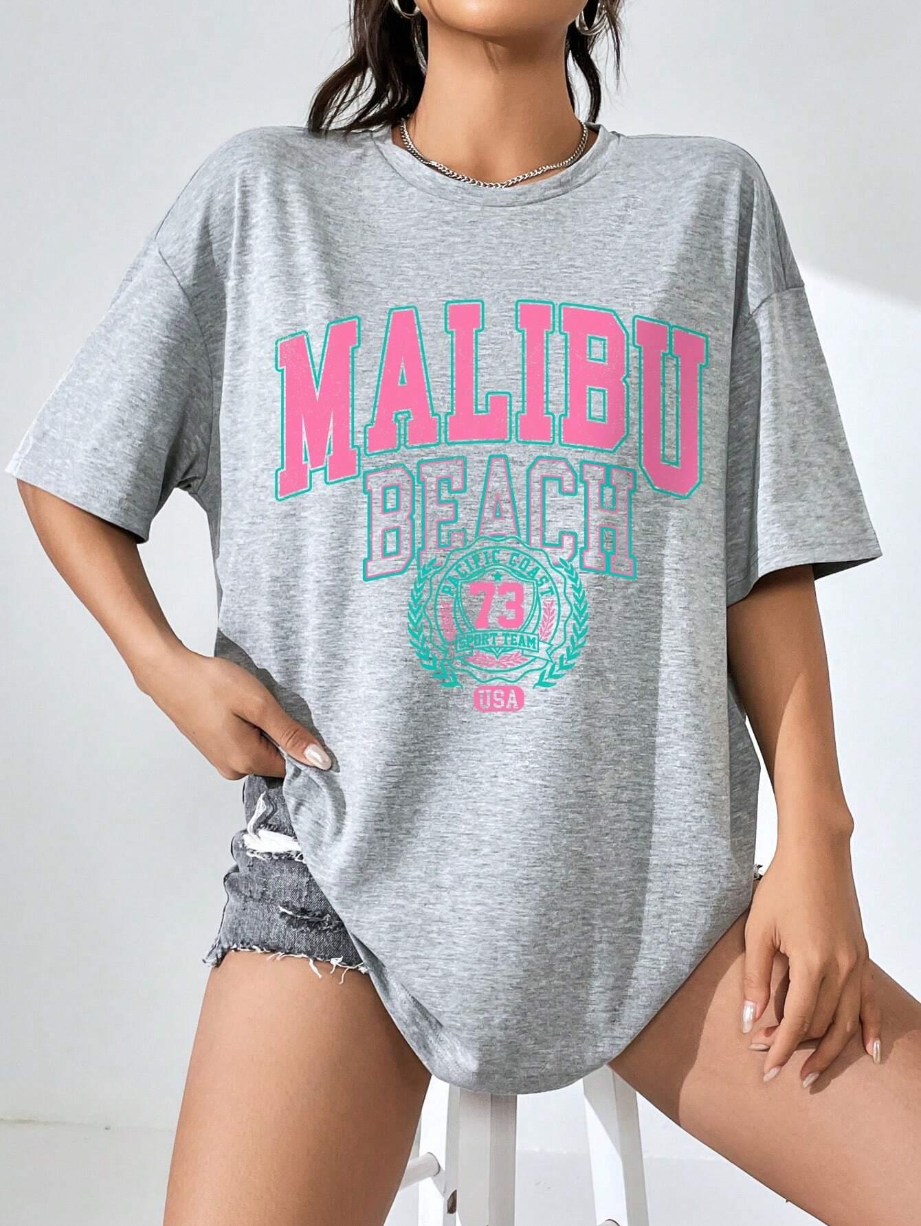 Malibu Beach Letter Print Prin - Streetwear Clothing Brands reseña y precio
