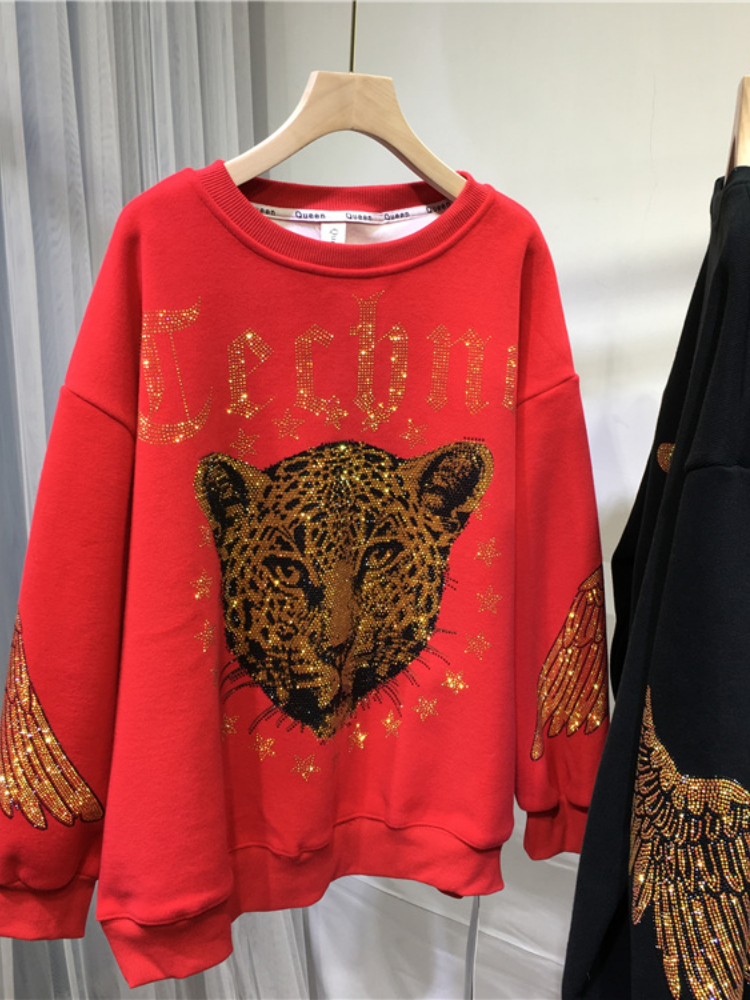 Leopard Rhinestones L-4XL Plus - Streetwear Clothing Brand reseña y precio